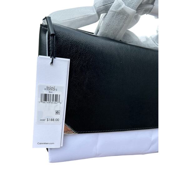 Calvin Klein Basalt Flap Top Handle Satchel, PU Leather, MSRP $188 Handbag - Picture 7 of 10